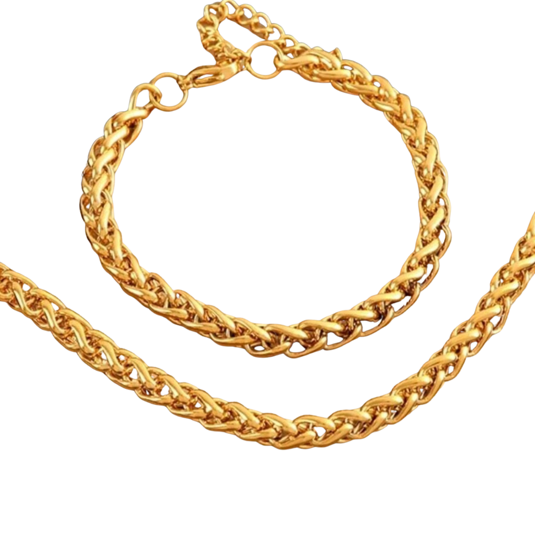 Ana Contessa Braided Gold Chain Set (Necklace & Bracelet)